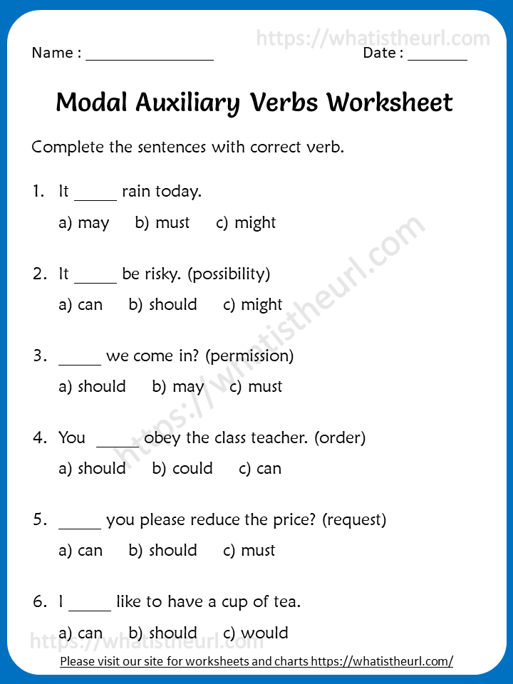 Auxiliary Verbs Worksheet Grade 4