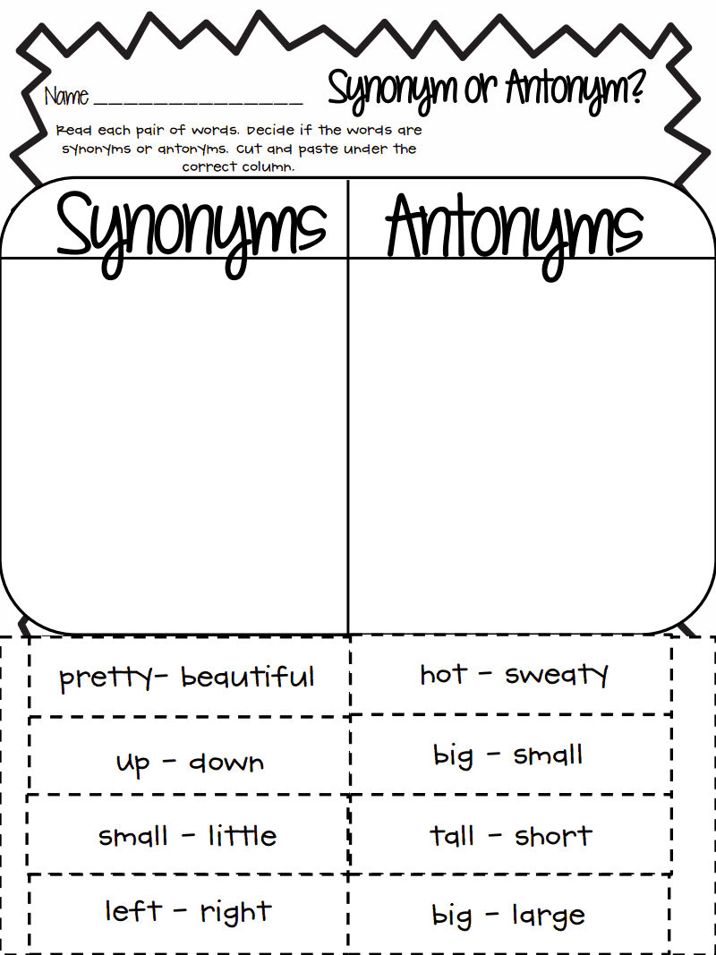 Synonyms And Antonyms Worksheet With Answers