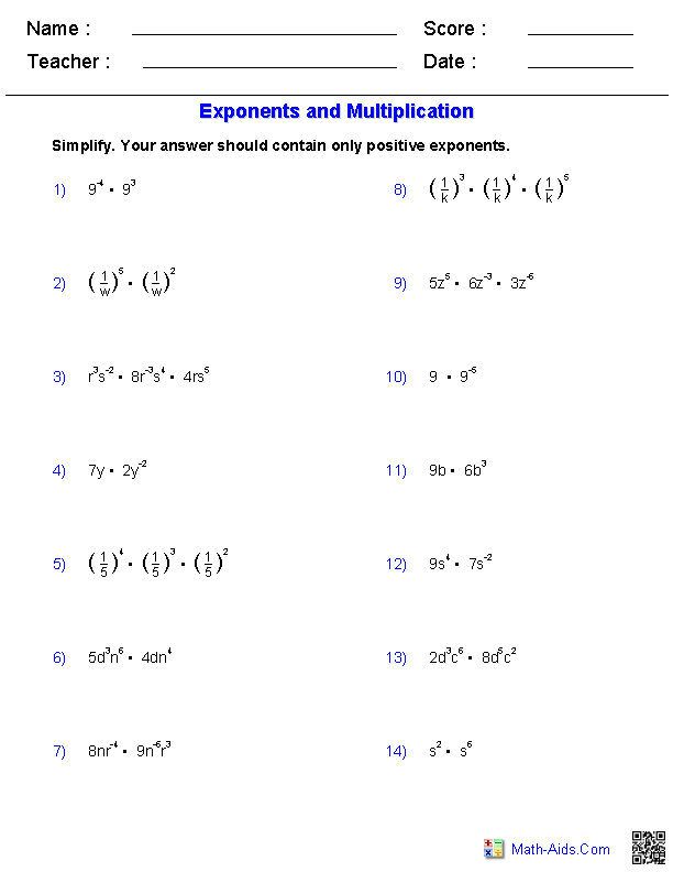 Powers And Exponents Worksheets Grade 7