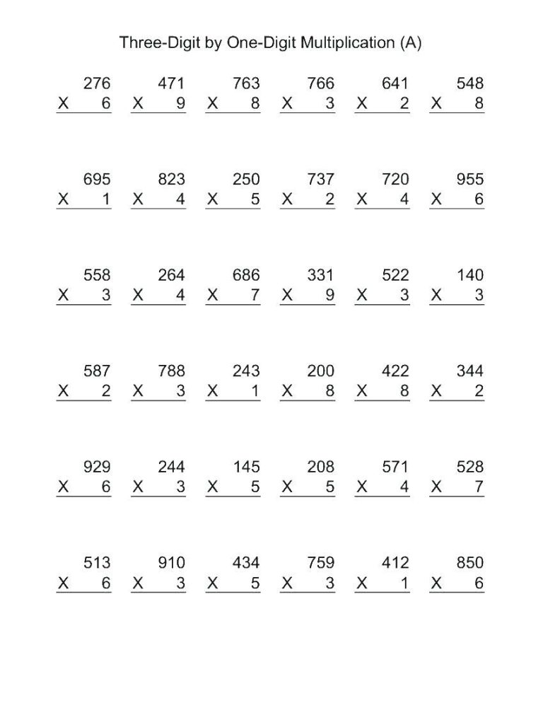 4th Grade Multiplication Facts Worksheets Free