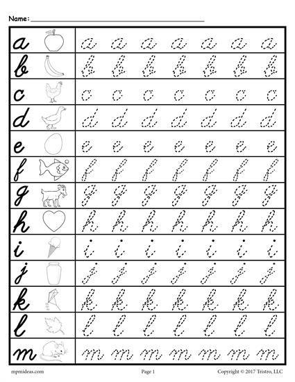 Cursive Writing Practice Sheets A-z For Kids