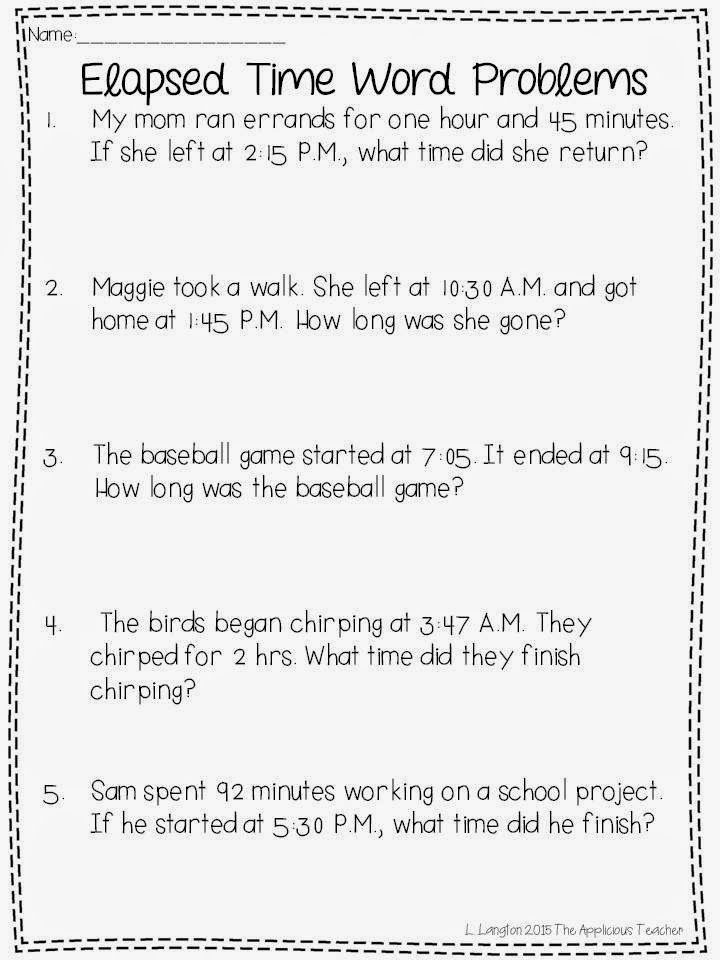 Elapsed Time Word Problems 3rd Grade Worksheets
