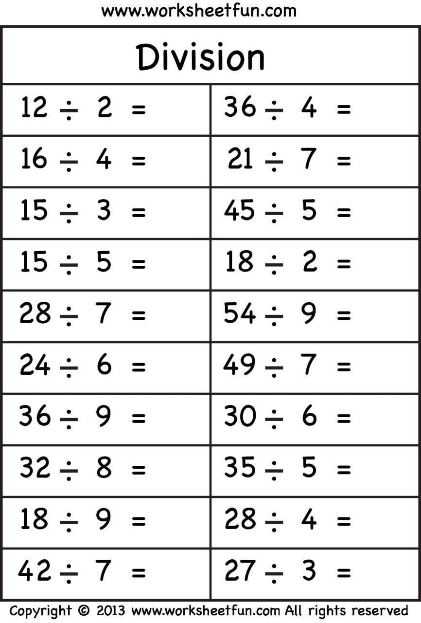 3rd Grade Printable Multiplication And Division Worksheets