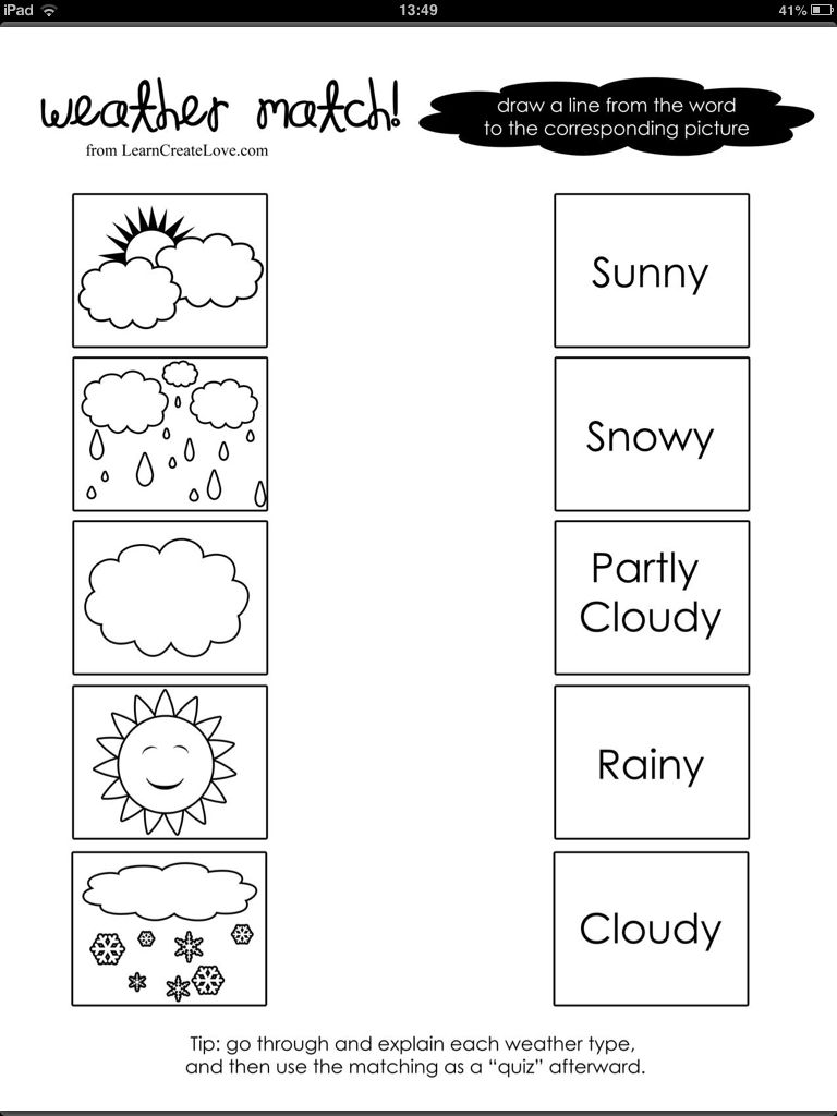 Matching Weather Worksheets For Preschool