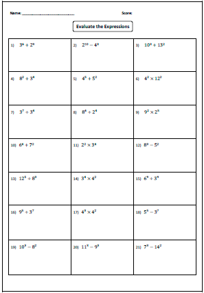 6th Grade Exponents Worksheets Grade 6