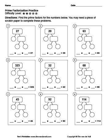 6th Grade Prime Factorization Worksheets