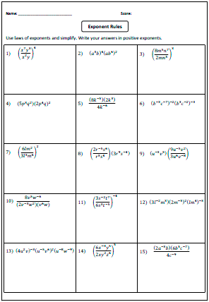 Exponents Worksheets Grade 6 Pdf