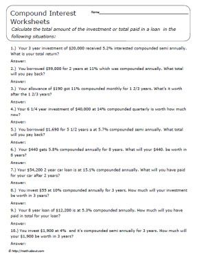 Simple And Compound Interest Worksheet Answers