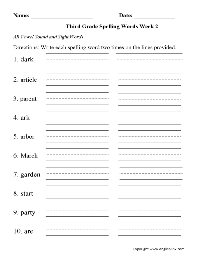 Correct Spelling Worksheets For Grade 3