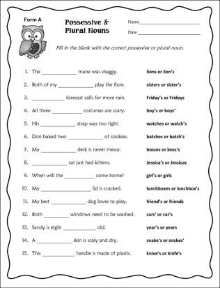 Possessive Nouns Worksheets 6th Grade With Answers