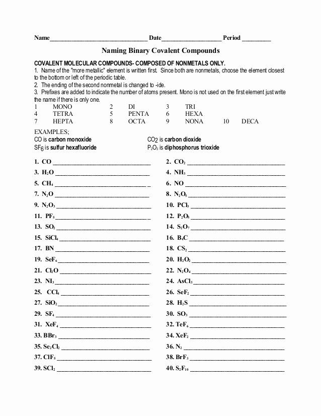 Answer Key Naming Chemical Compounds Worksheet