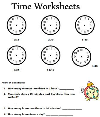 2nd Grade Time Clock Worksheets
