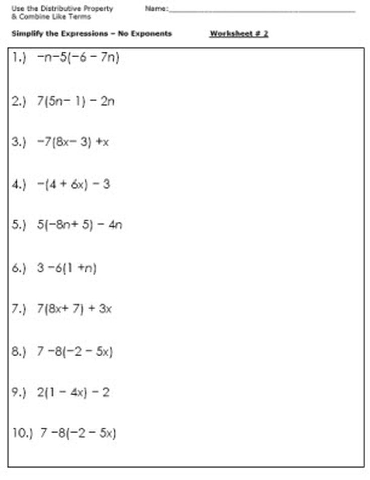 Pre Algebra Exponents Worksheets Grade 8