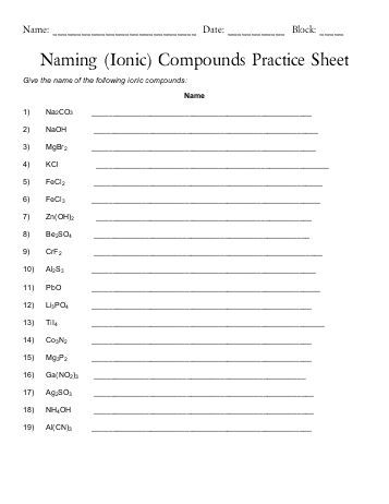 Answer Key Naming Ionic Compounds Worksheet