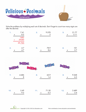 6th Grade Math Worksheets Multiplying Decimals