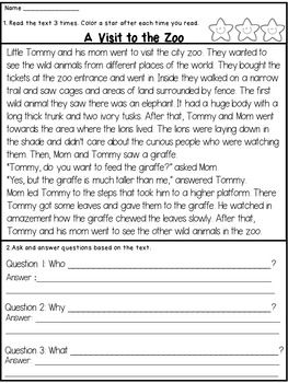 Second Grade Wh Questions Reading Comprehension Worksheets