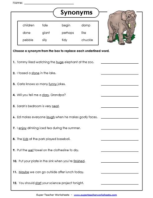 5th Grade Synonyms Worksheet With Answers