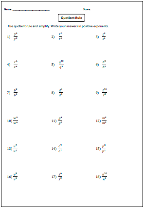 Grade 7 Math Worksheets Exponents