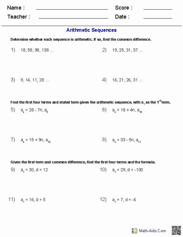 Worksheet Answer Key Grade 10 Arithmetic Sequence Worksheet