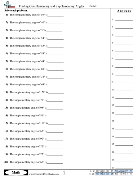7th Grade Supplementary Angles Worksheet