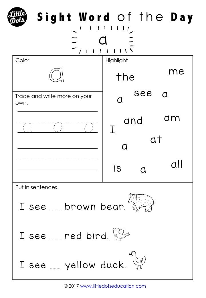 Sight Word Worksheets Free Kindergarten