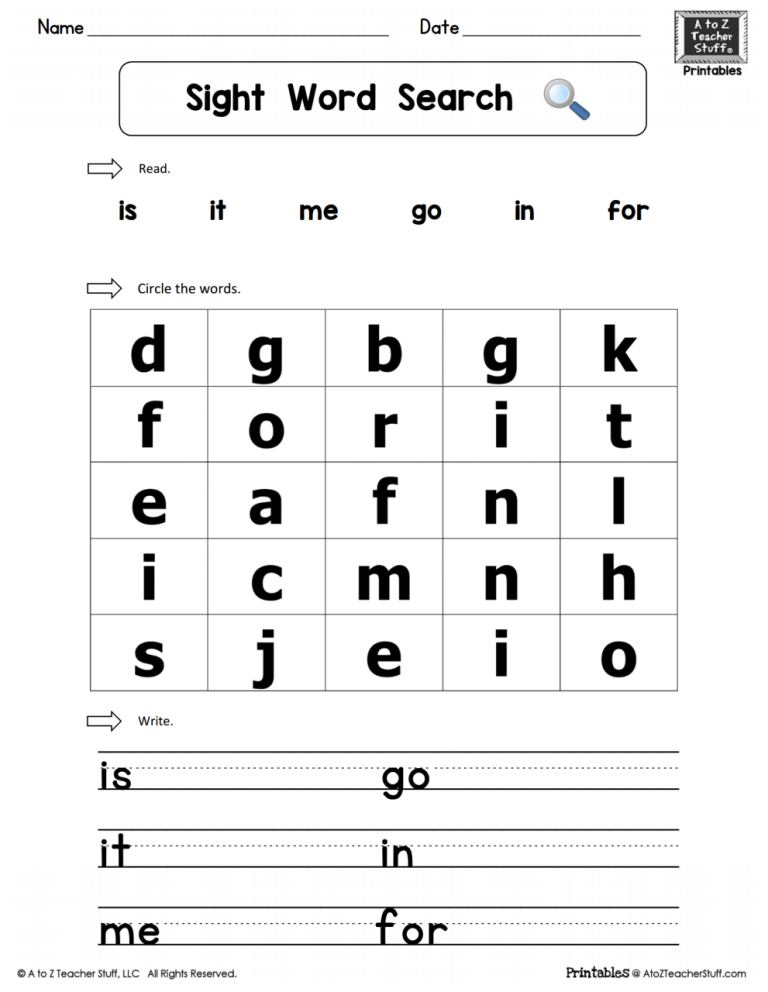 Simple Sight Word Worksheets For Kindergarten