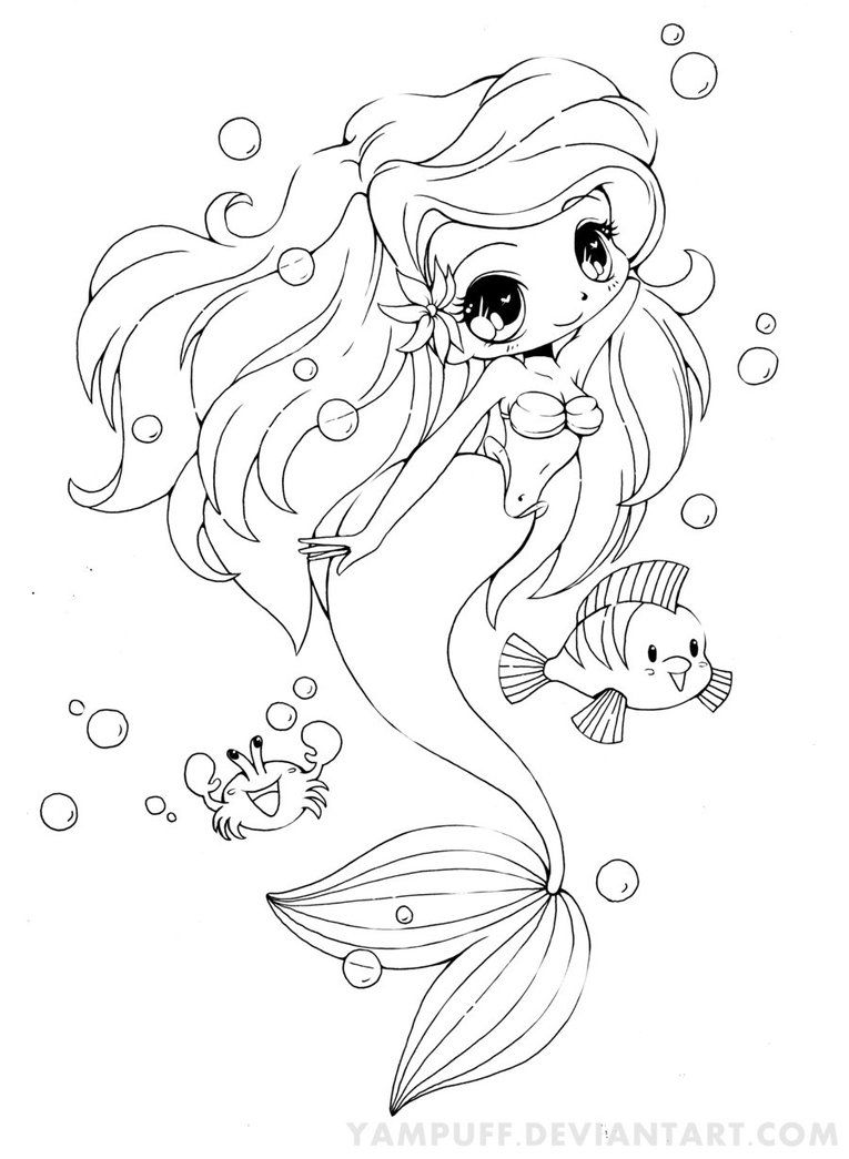 Kawaii Cute Mermaid Coloring Pages