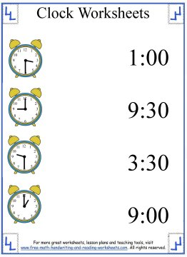 Half Hour Clock Worksheets For Kindergarten