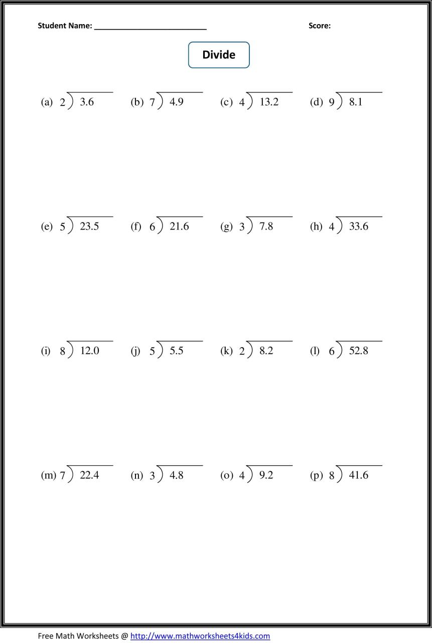 Multiplying And Dividing Decimals Worksheets 5th Grade