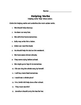 2nd Grade Helping Verbs Worksheet