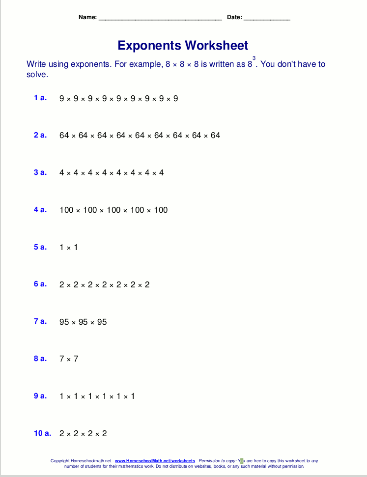 Powers And Exponents Worksheets Grade 8 Pdf