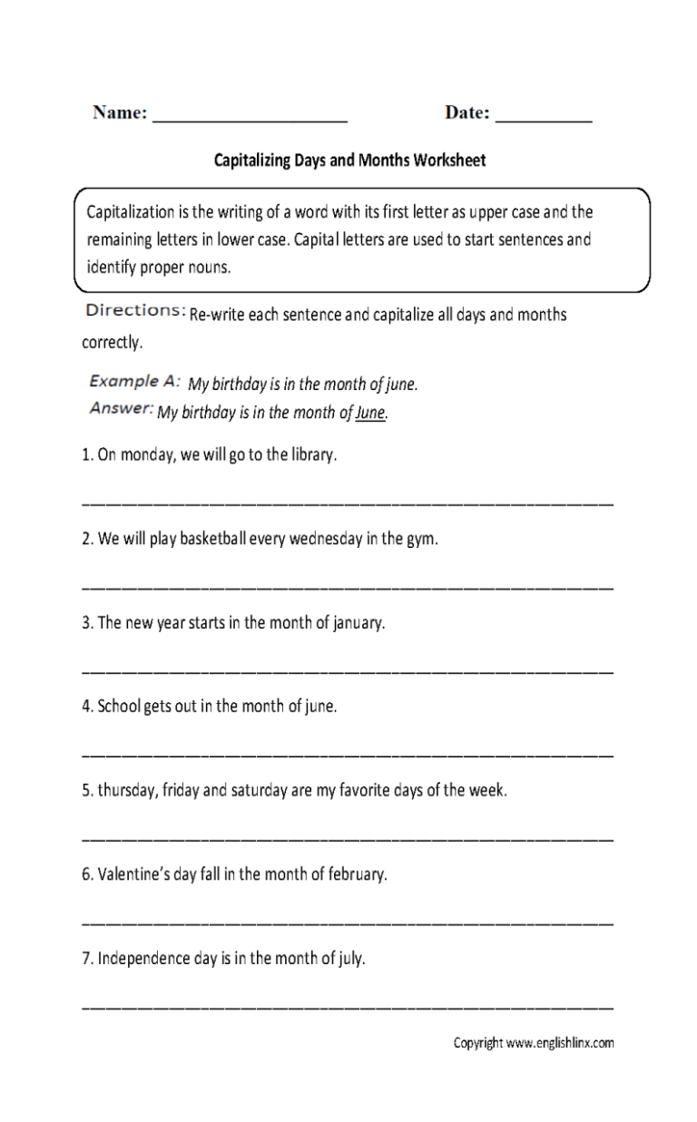 3rd Grade Free Capitalization Worksheets