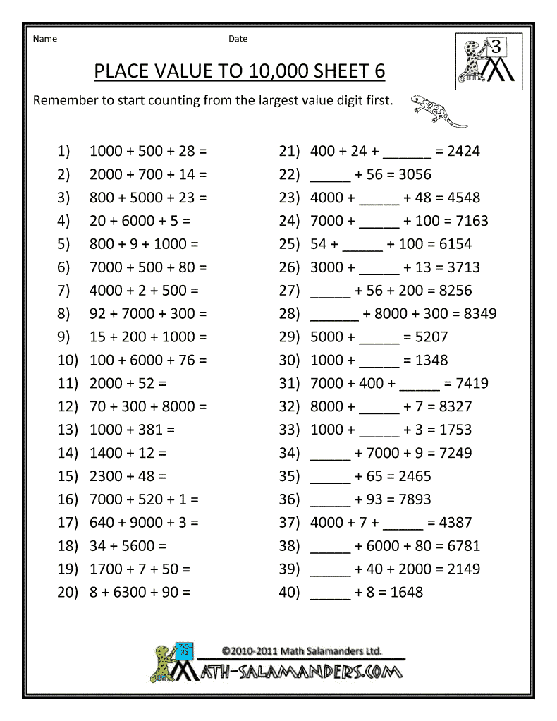6th Grade Grade 6 Math Place Value Worksheets