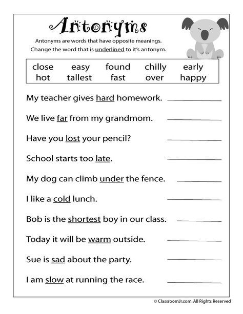 5th Grade Synonyms Worksheet For Grade 3