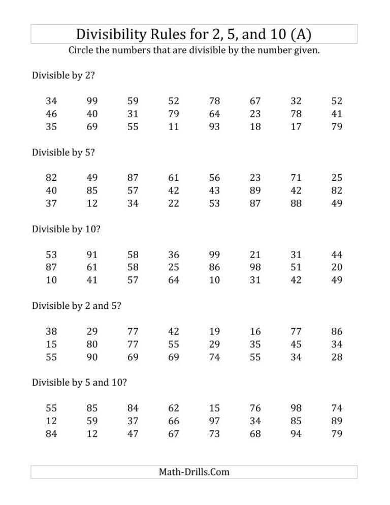 5th Grade Divisibility Rules Worksheets With Answer Key