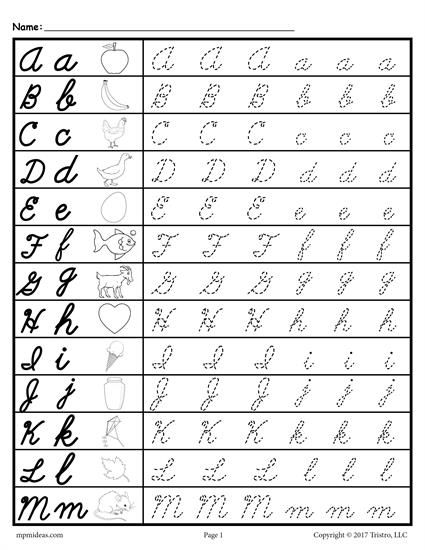 Cursive Writing Practice Sheets A-z Free