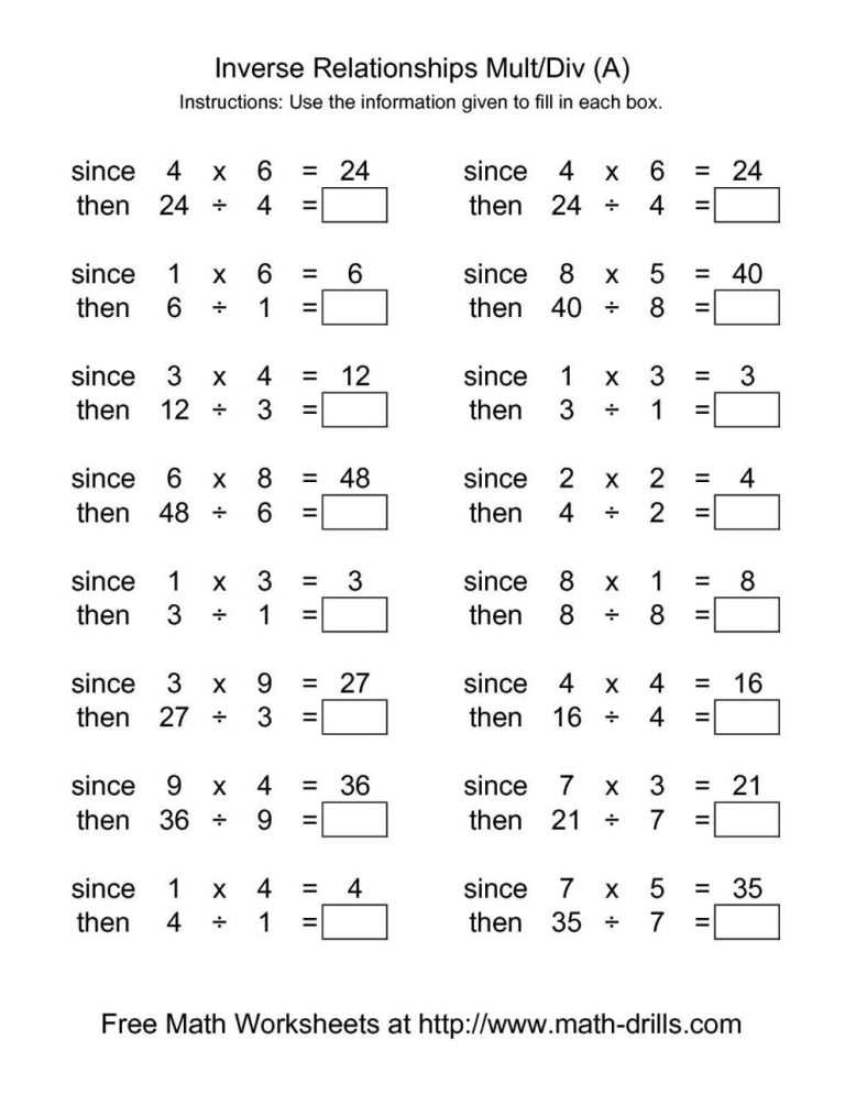 Grade 3 Relationship Between Multiplication And Division Worksheets
