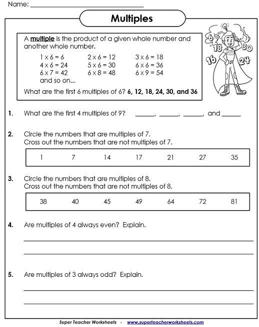 Answer Key Factors And Multiples Worksheet For Grade 4 With Answers