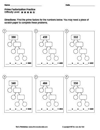 6th Grade Prime Factorization Practice Worksheet