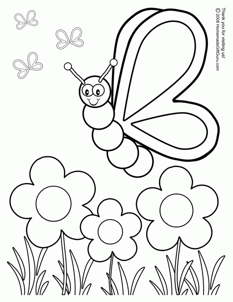 Butterfly Spring Flower Coloring Pages