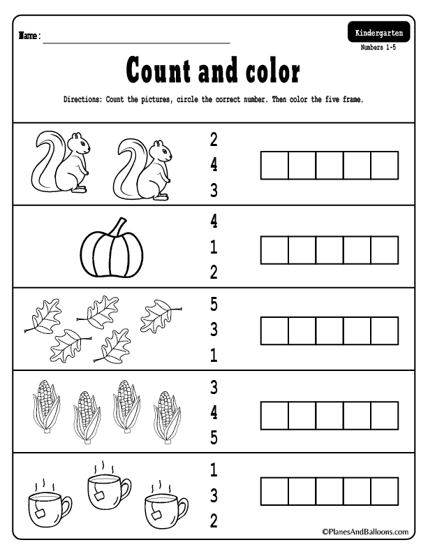 Fall Counting Worksheets For Preschool