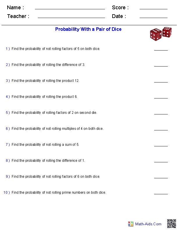 6th Grade Grade 6 Probability Worksheets