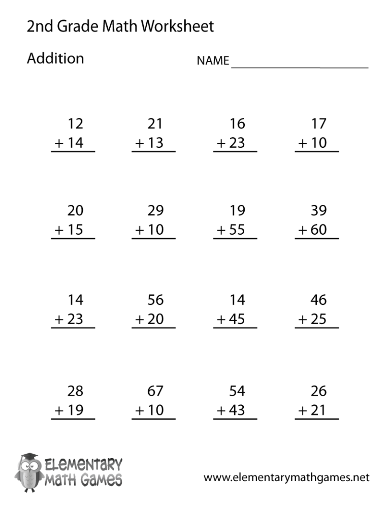 Second Grade Free Printable Math Worksheets For 2nd Grade