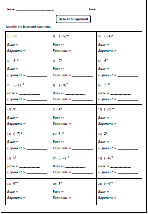 6th Grade Math Worksheets Exponents