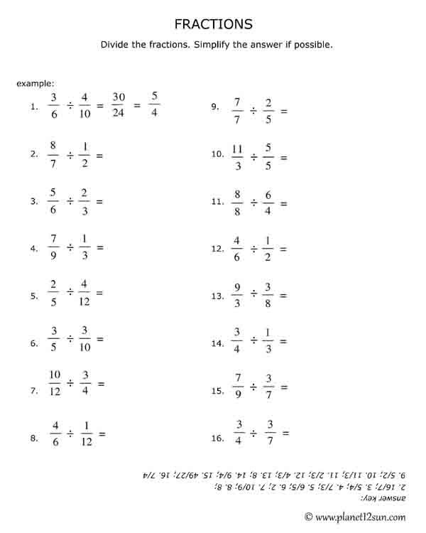 Printable Math Worksheets For Grade 6 Fractions