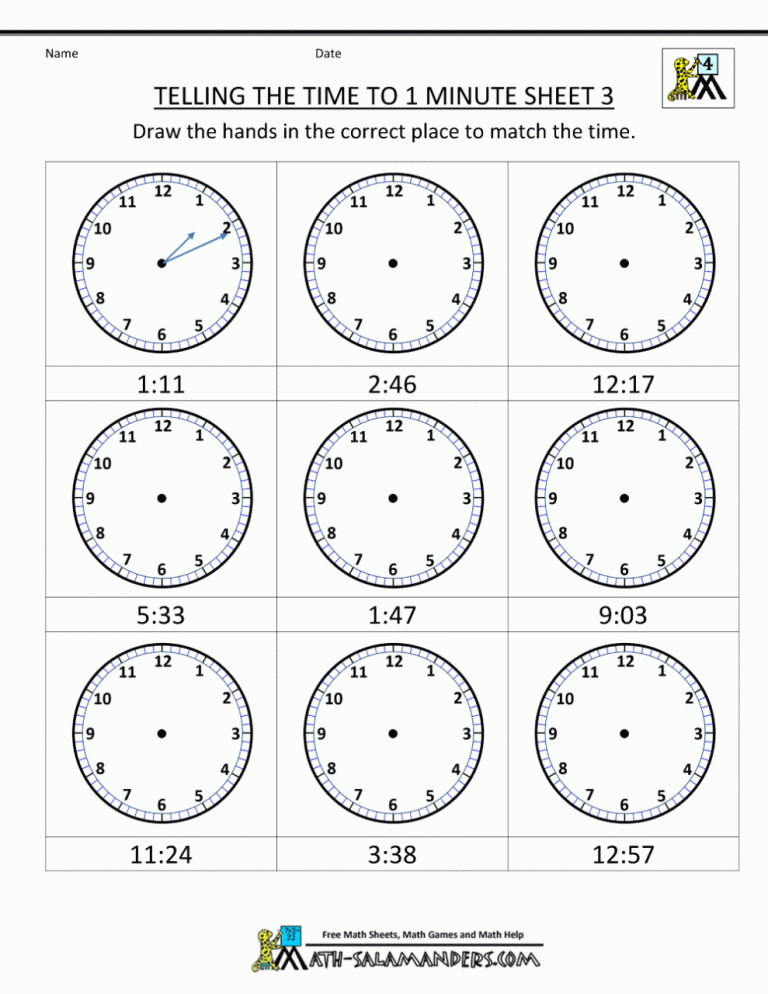 3rd Grade Free Printable Clock Worksheets