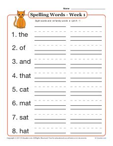 Handwriting Spelling Grade 1 Worksheets