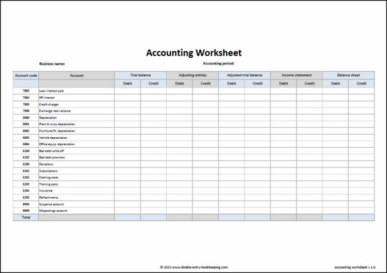 Accounting Transaction Worksheet Example