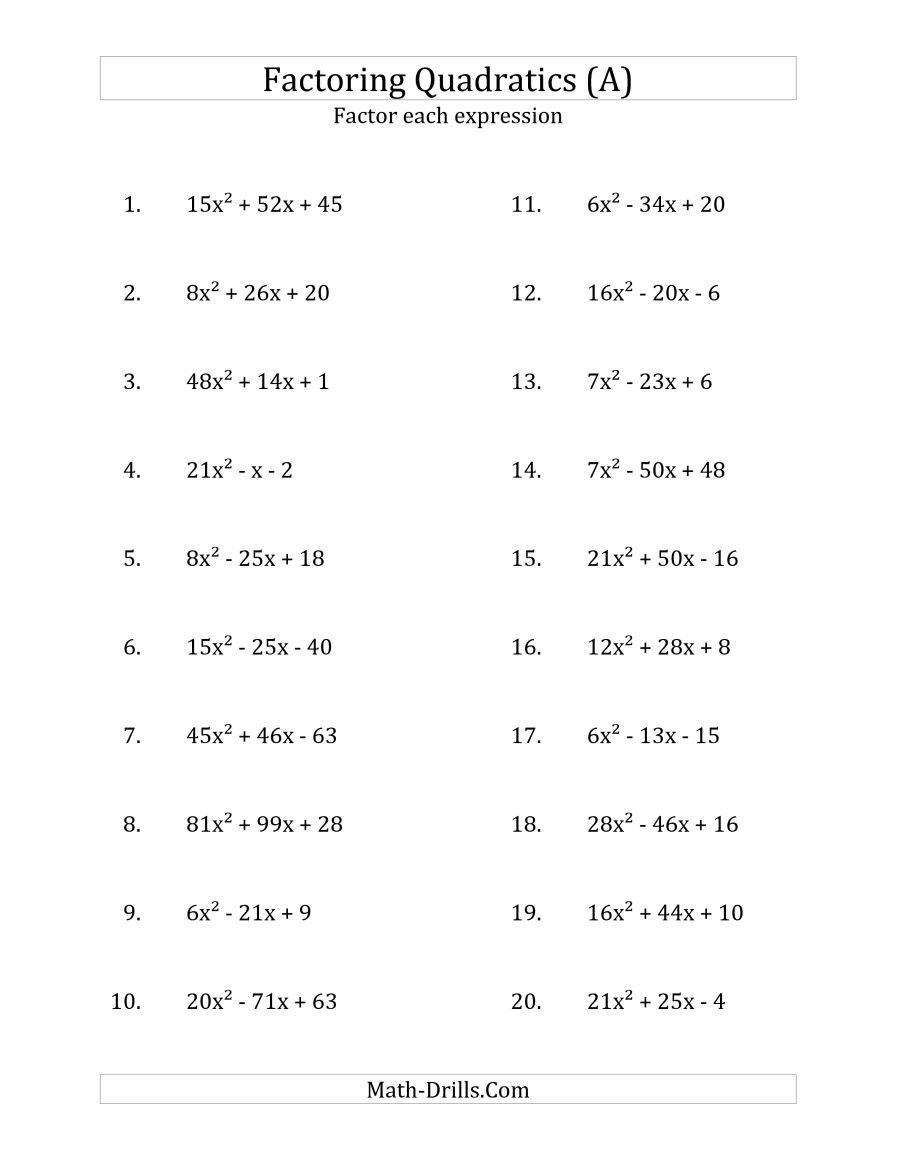 Answer Key Factoring Quadratics Worksheet