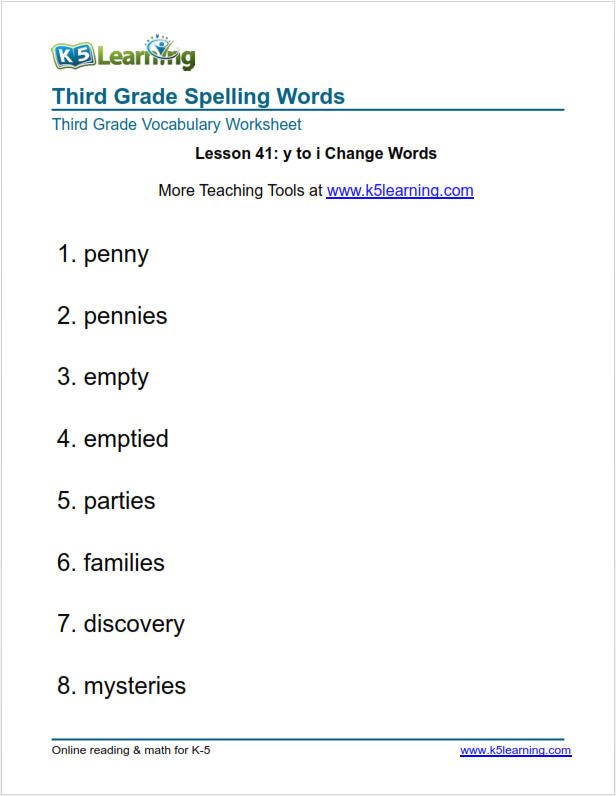 3rd Grade Printable Spelling Worksheets